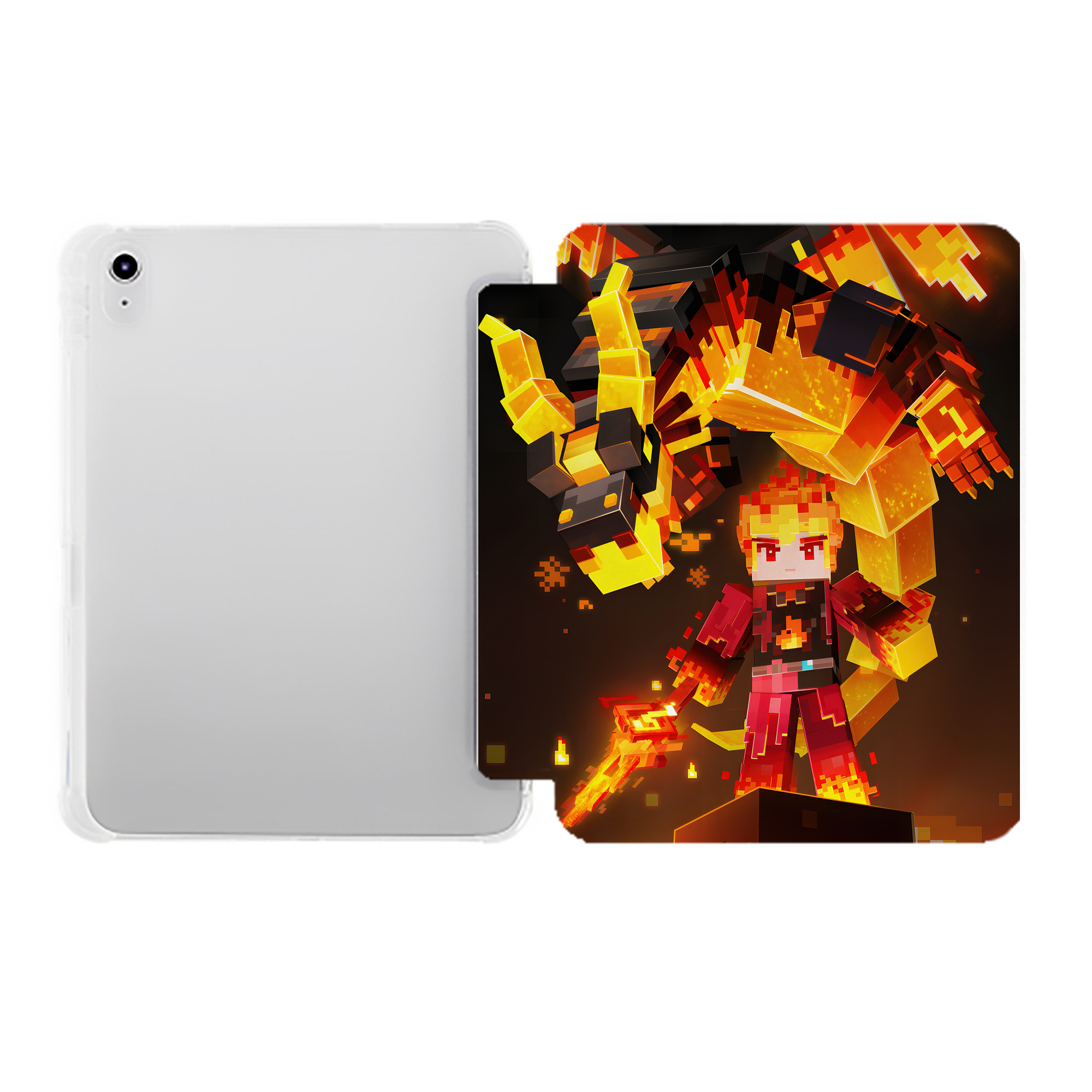（画像用） マインクラフト ブロックの世界 Minecraft MC Block world IPad ケース ペン収納付き 三つ折りスタンド PUレザー×シリコン 対応機種9.5/10.5/10.9インチ